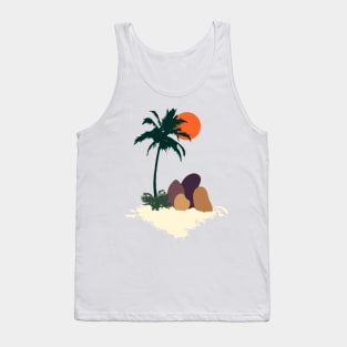 Minimalist Abstract Nature Art #39 Tropical Beach Tree and Rocks Tank Top